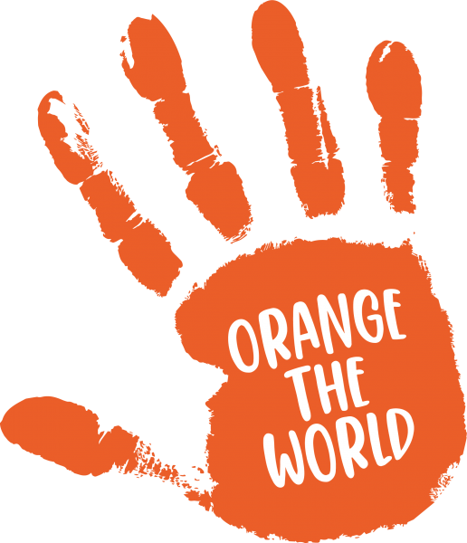 Orange the World -logo, jossa oranssi kämmen