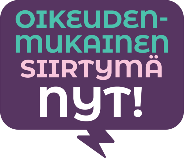 Oikeudenmukainen siirtyma -nyt kampanjan logo