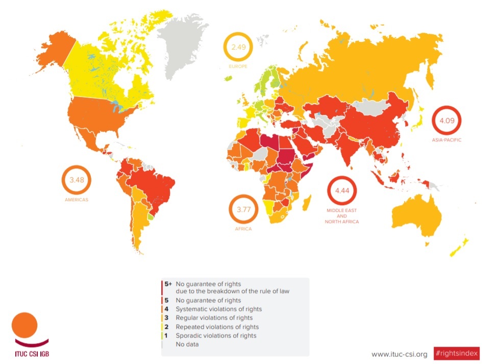 Kartta ay-oikeuksien toteutumisesta maailmalla. 