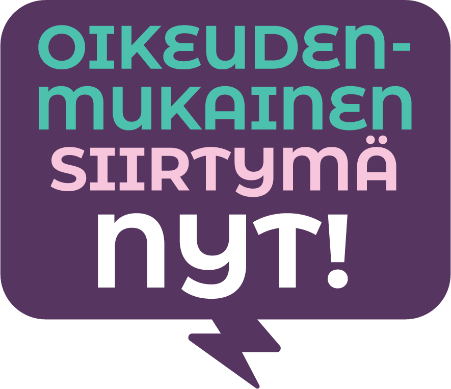 Oikeudenmukainen siirtyma -nyt kampanjan logo